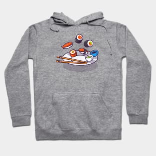 Sushi With Chopstick And Shoyu on Plate Cartoon Hoodie